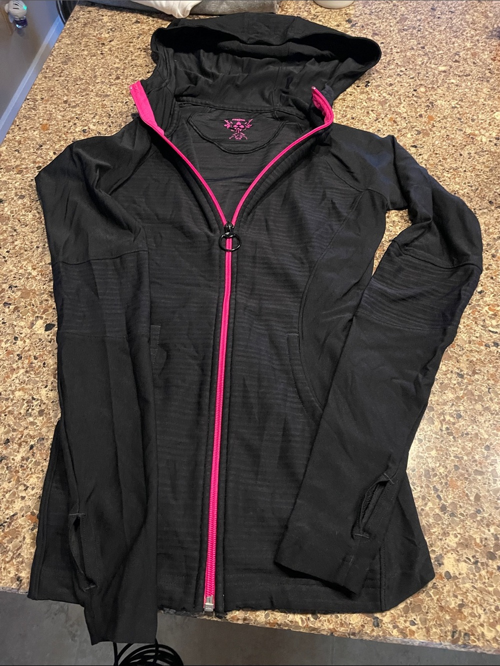 Reebok Black Hooded Zip Jacket with Pink Trim